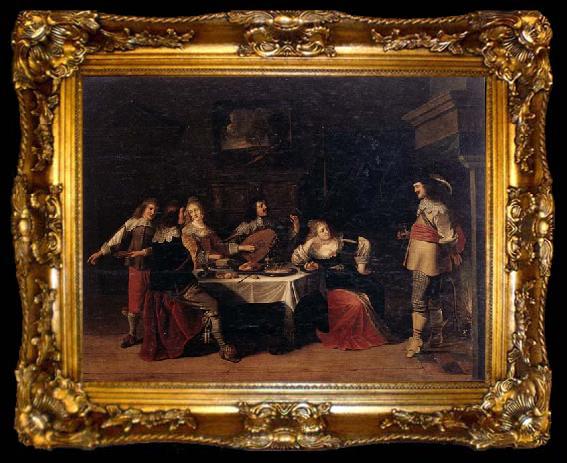 framed  Christoph jacobsz.van der Lamen Cavaliers and courtesans in an interior, ta009-2
